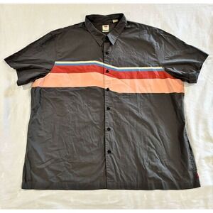 Levis Mens XXL Relaxed Fit Short Sleeve Button Down Shirt Grey Striped Retro